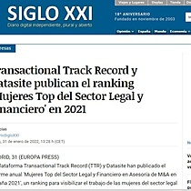 Transactional Track Record y Datasite publican el ranking 'Mujeres Top del Sector Legal y Financiero' en 2021